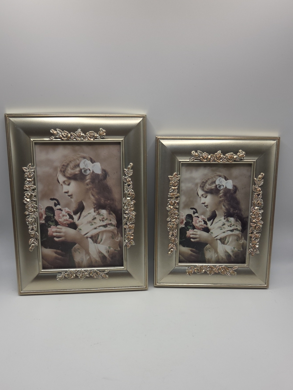 Elegant Silver/gold Floral Accent Picture Frame - Set of 2 Vintage